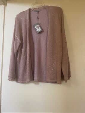 NWT Neiman Marcus Dusty Rose Cashmere Sequin Open-Front Sweater - Medium